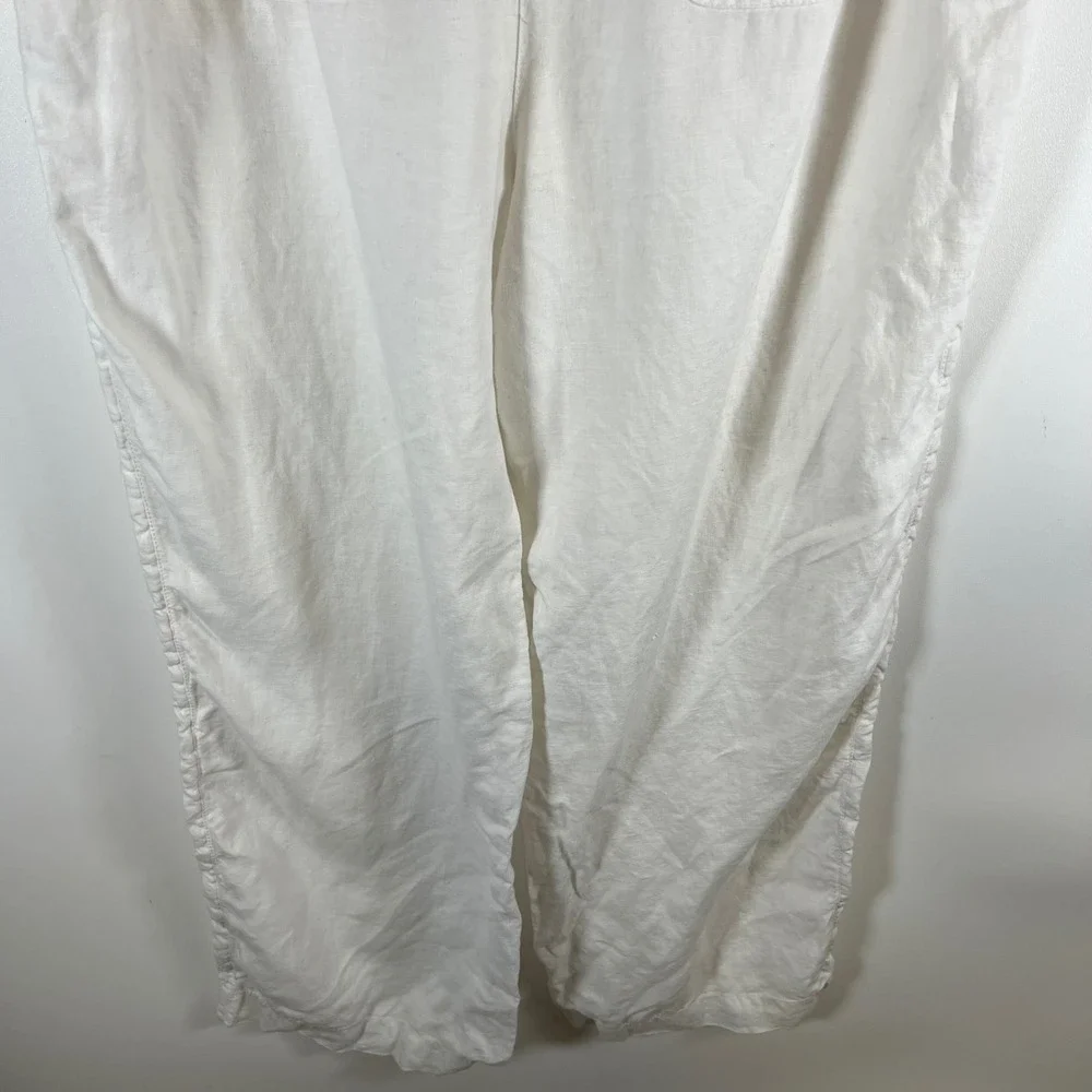 Chicos White 100% Linen Elastic Waist Straight Leg‎ Pants Womens Size 3.5 XL 18
